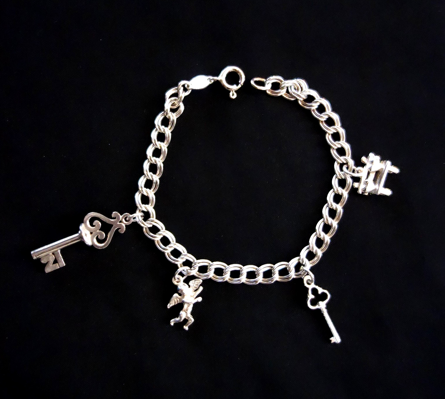 925 Sterling Silver Charm Bracelet -Made in Italy- 4 Charms – 21st Birthday Gift