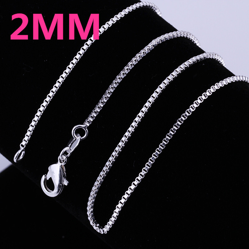 Mens Womens 925 Sterling Silver 2mm Wide Square Box Link Chain Necklace #N248