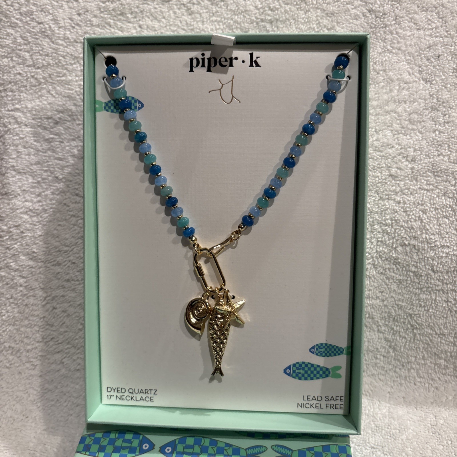 Piper K Women Beach Theme Necklace W Detachable Pendant Star Fish Blue And Gold