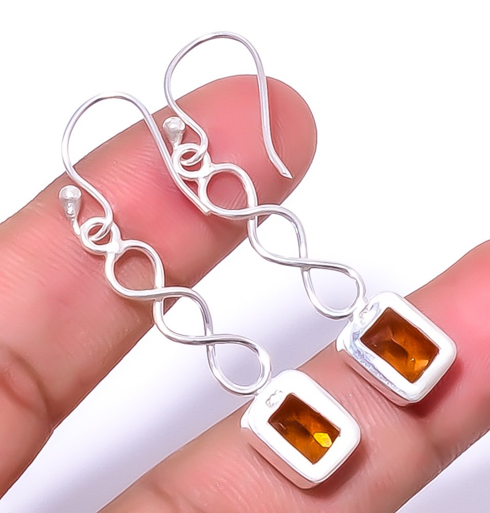 Smoky Quartz Gemstone 925 Silver Plated Spiral Earring 1.79″ A36