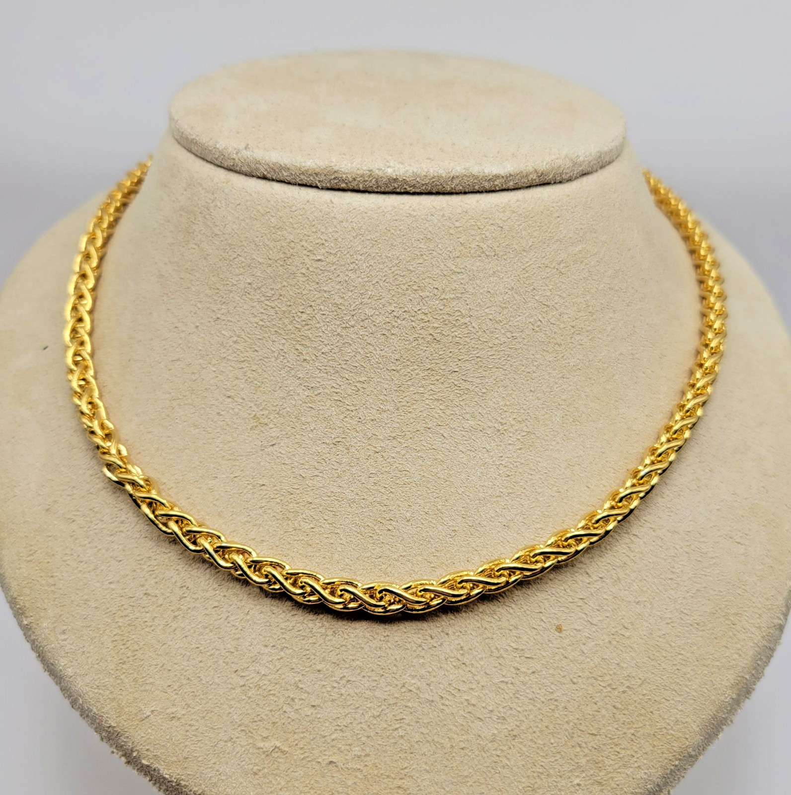 JTV Moda Al Massimo 18kt Yellow Gold Over Bronze 4.5mm Spiga Wheat Necklace ~20″
