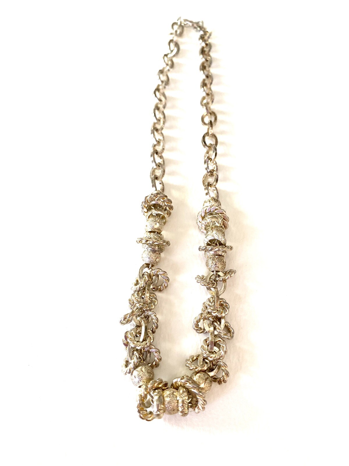 Estate Find Silver Tone Thick Chain Charm Statement Necklace 16”