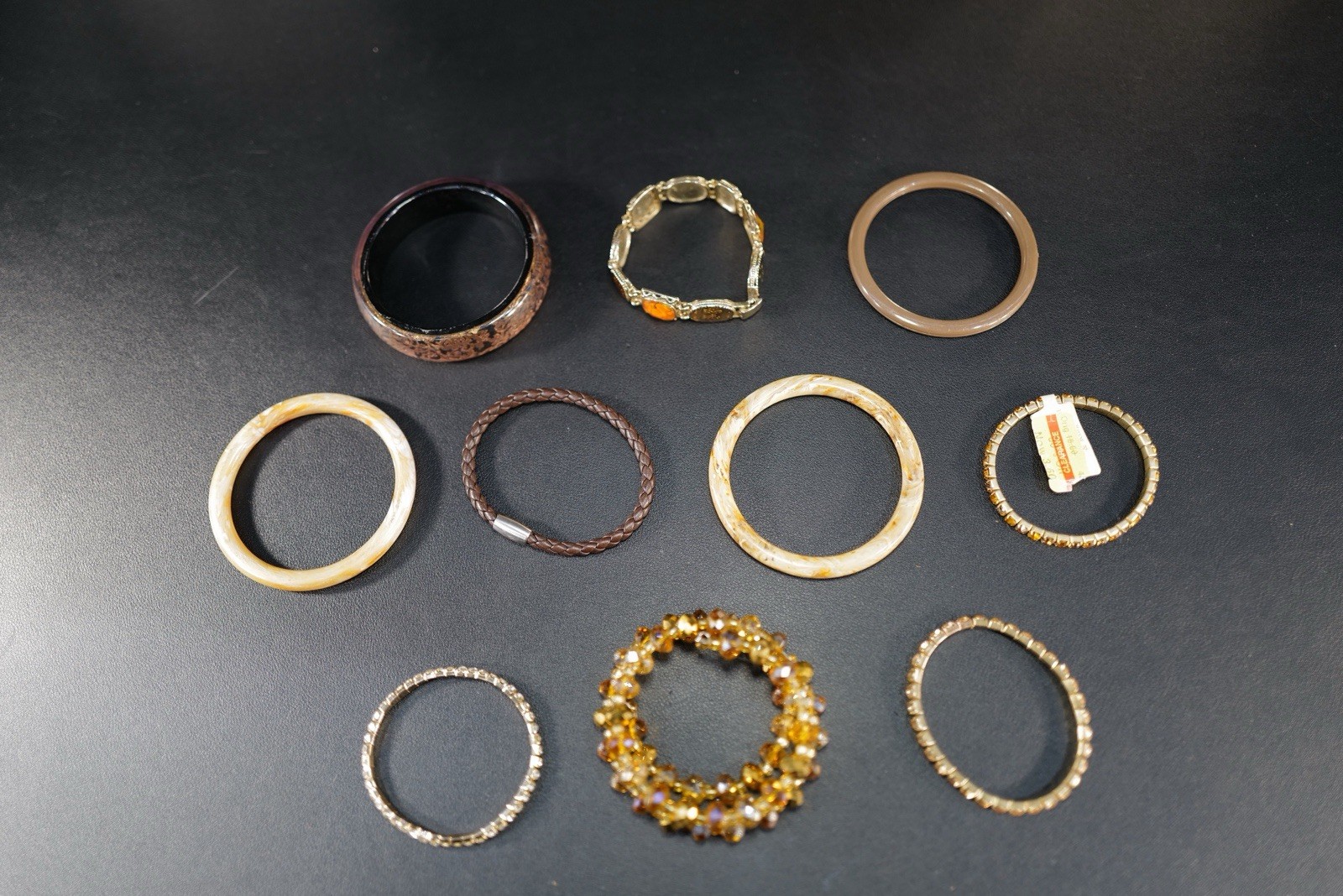 10 Pc Bracelet Brown Amber Beige Cream Rhinestone Mix Styles Bangles J4