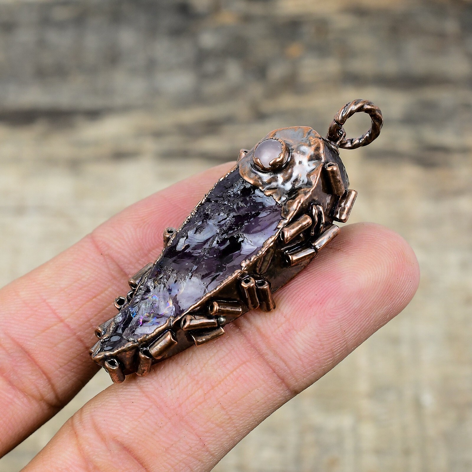 African Amethyst Rough Copper Gift For Mother Electroformed Pendant 2.36″