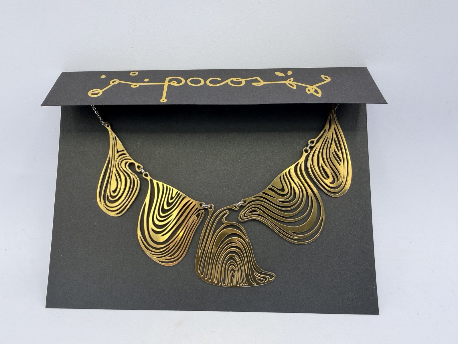 Contemporary NWT Artisanal Organic Asymmetrical Gold Statement Bib Necklace JM