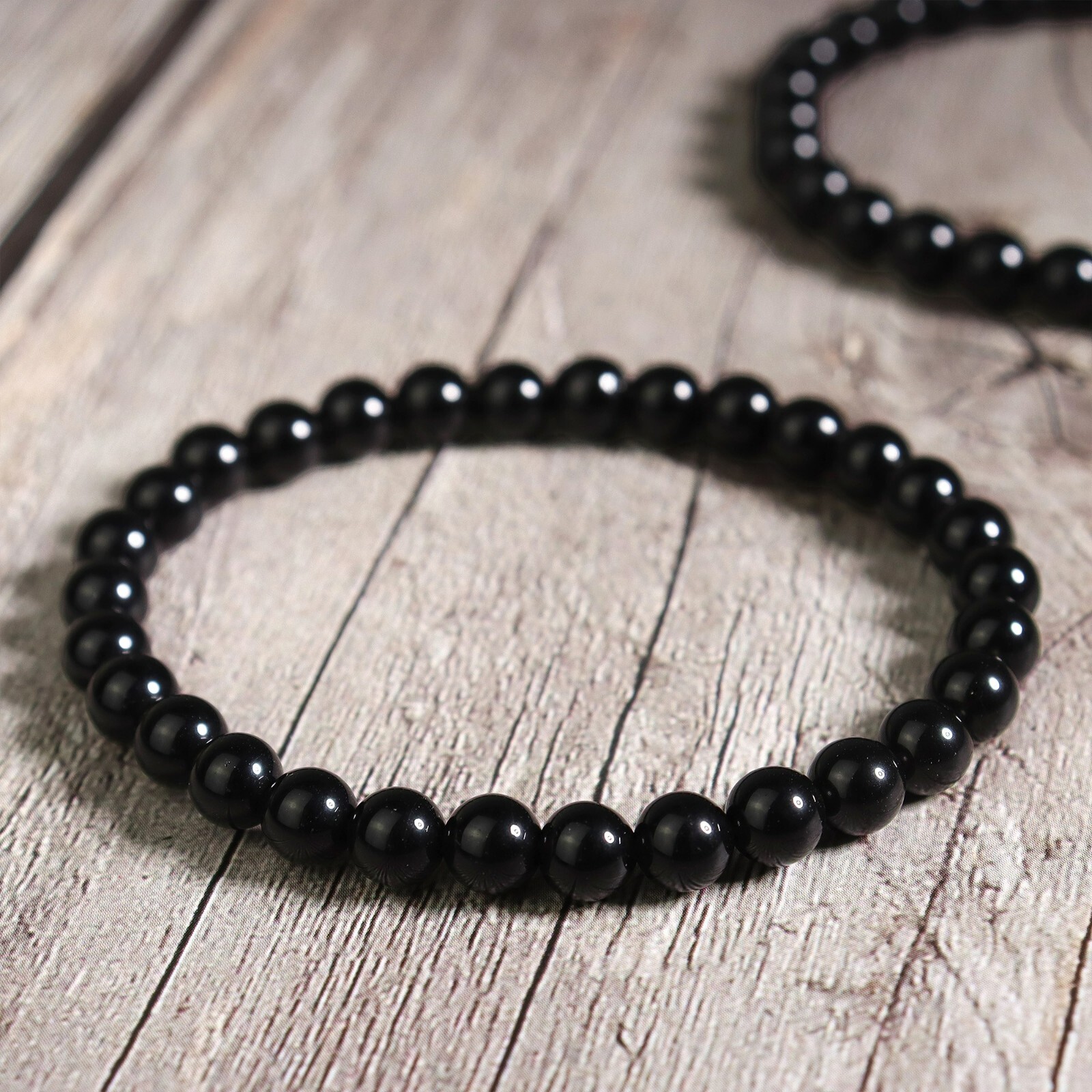 Natural Black Tourmaline 6mm Beads Healing Protection Women Stretch Bracelet