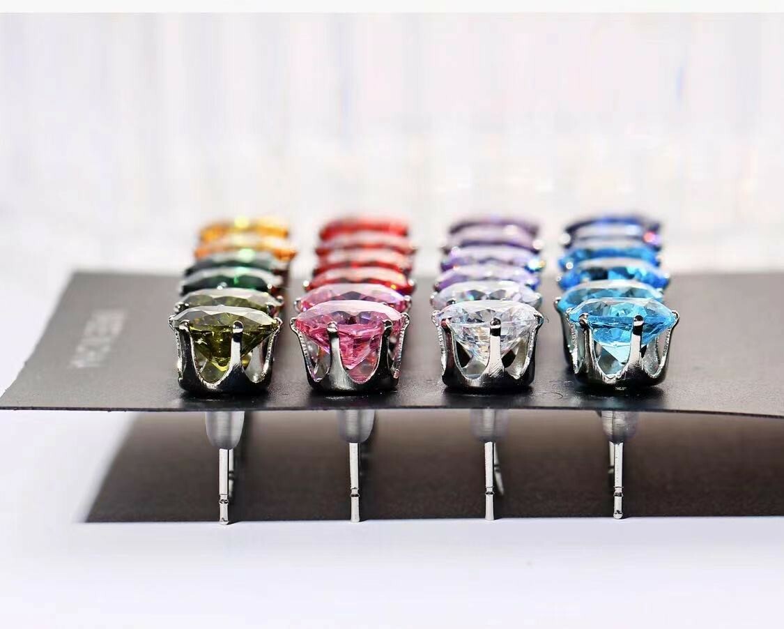 Fashion Women Jewelry Six Prong Crystal Rainbow Style 24PC Earrings Studs 0789