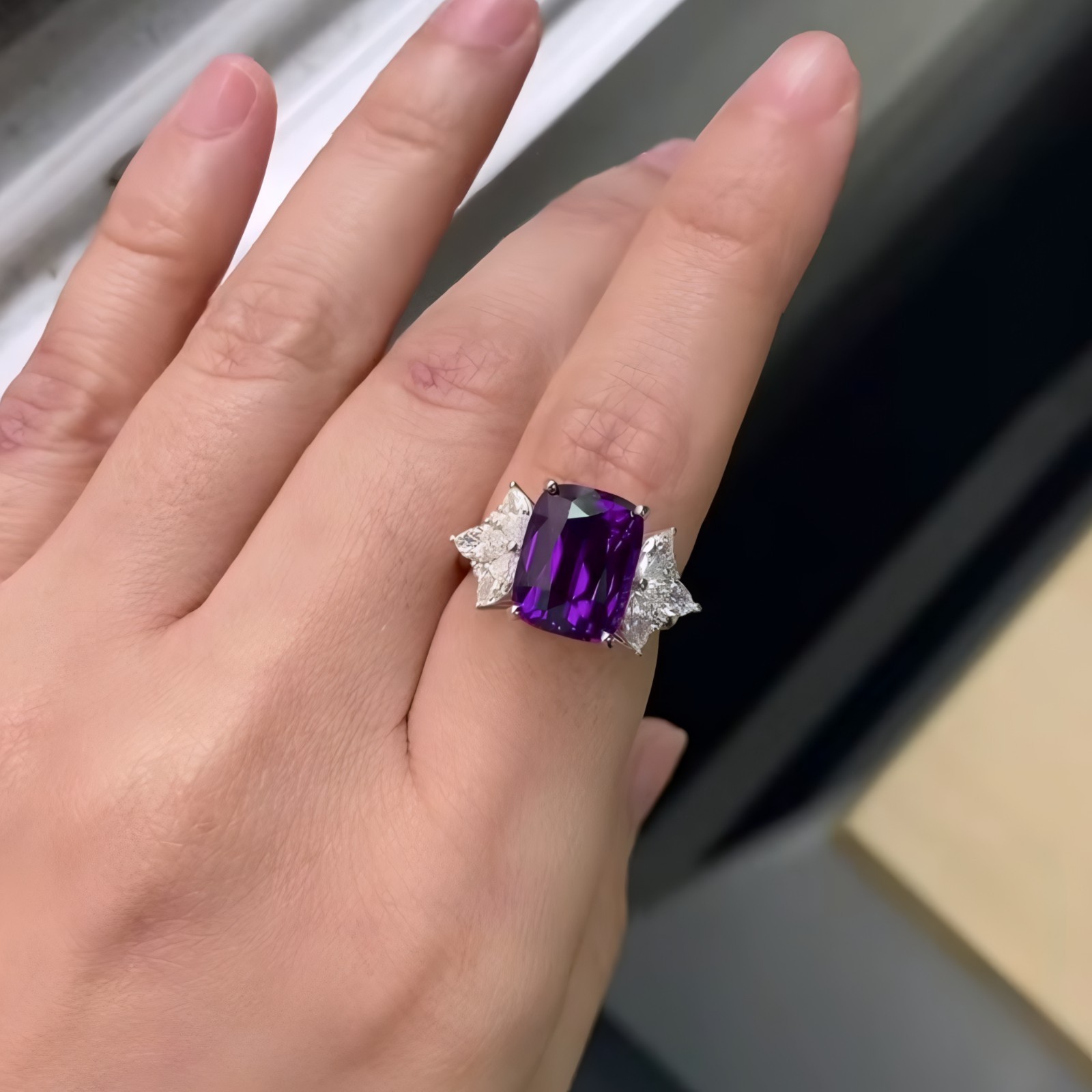Purple Amethyst Ring Natural Cushion Cut 925 Sterling Silver Elegant Women Gift