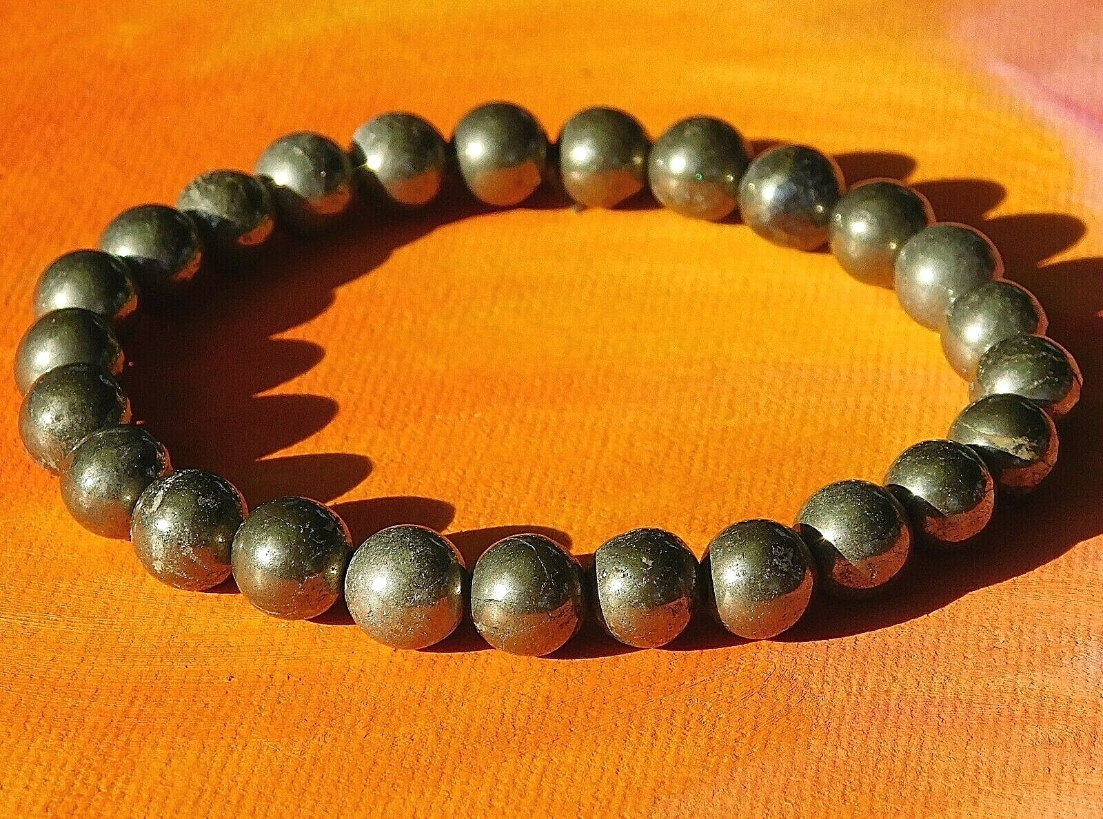 Mens / Ladies Handmade 8mm Gemstone Beaded Bracelet – Natural Pyrite stones.