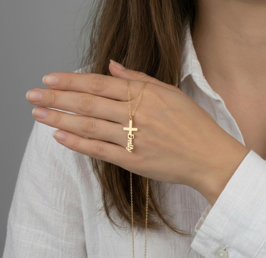 Personalised Cross Name Necklace Custom Name Jewelry Christian Gift for Women