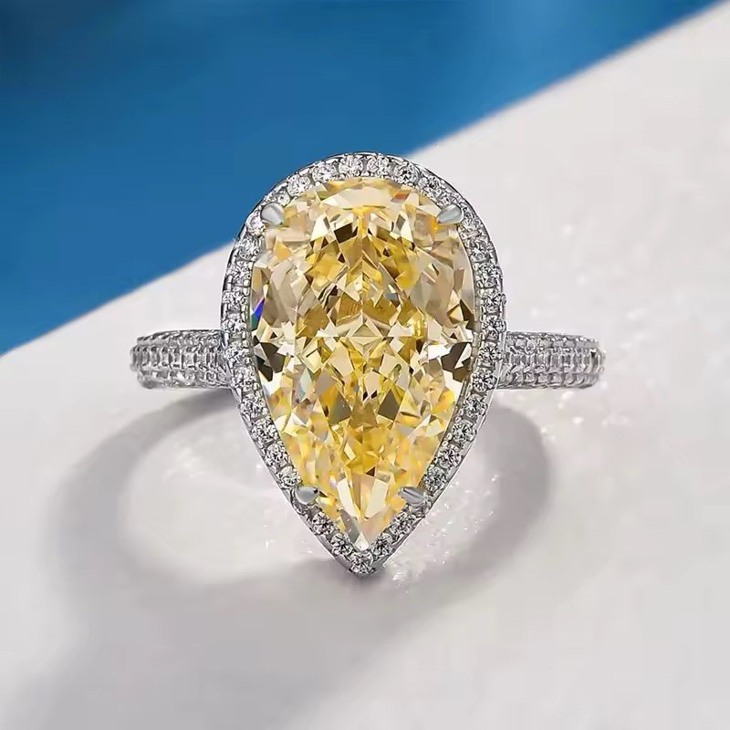 Platinum Plate Canary Yellow Stunningly Shiny Cubic Z Pave Cubic Tear Drop