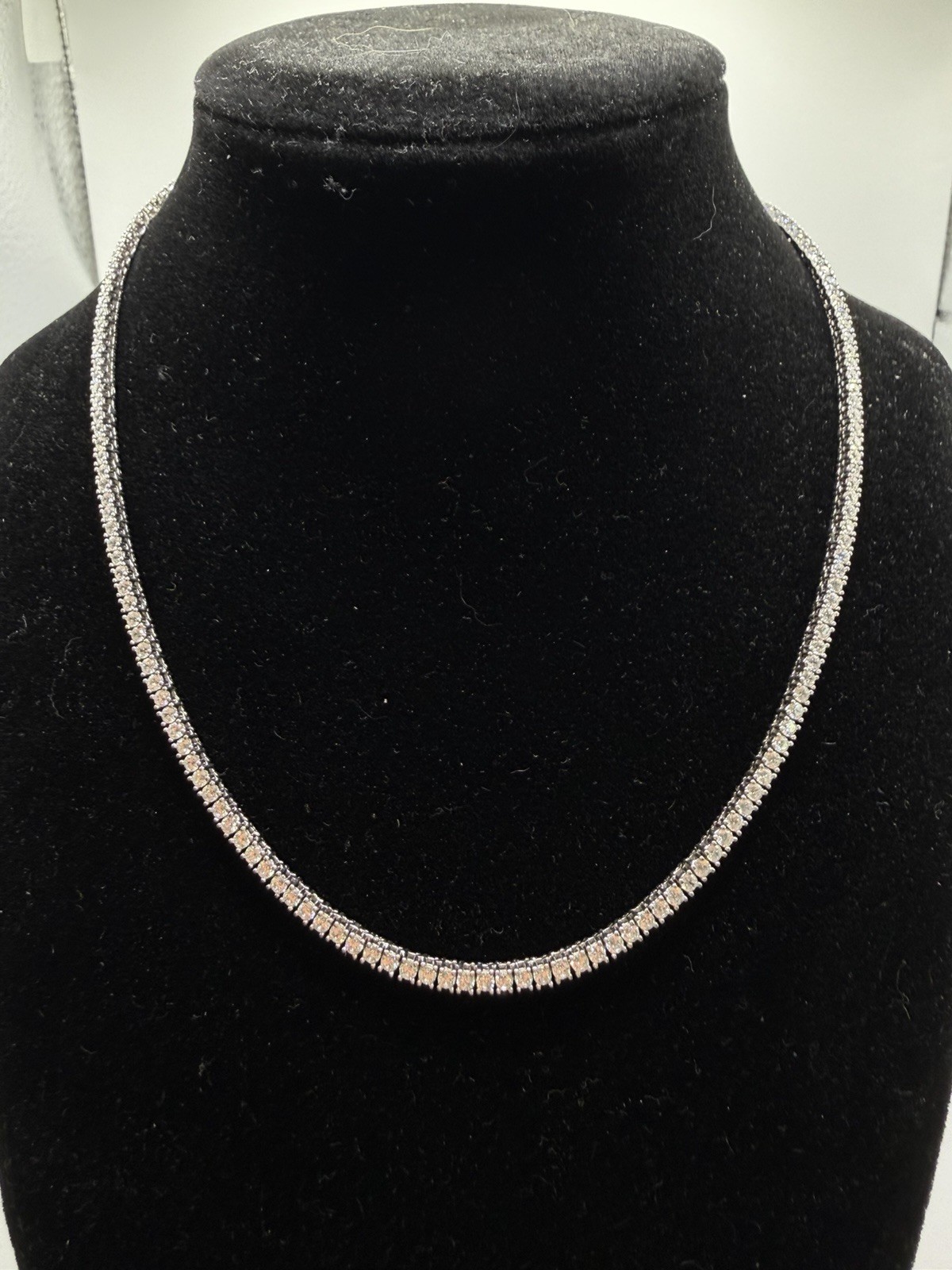 Sterling Silver Cubic Zirconia Tennis Necklace. 16in Length 2.5mm Width