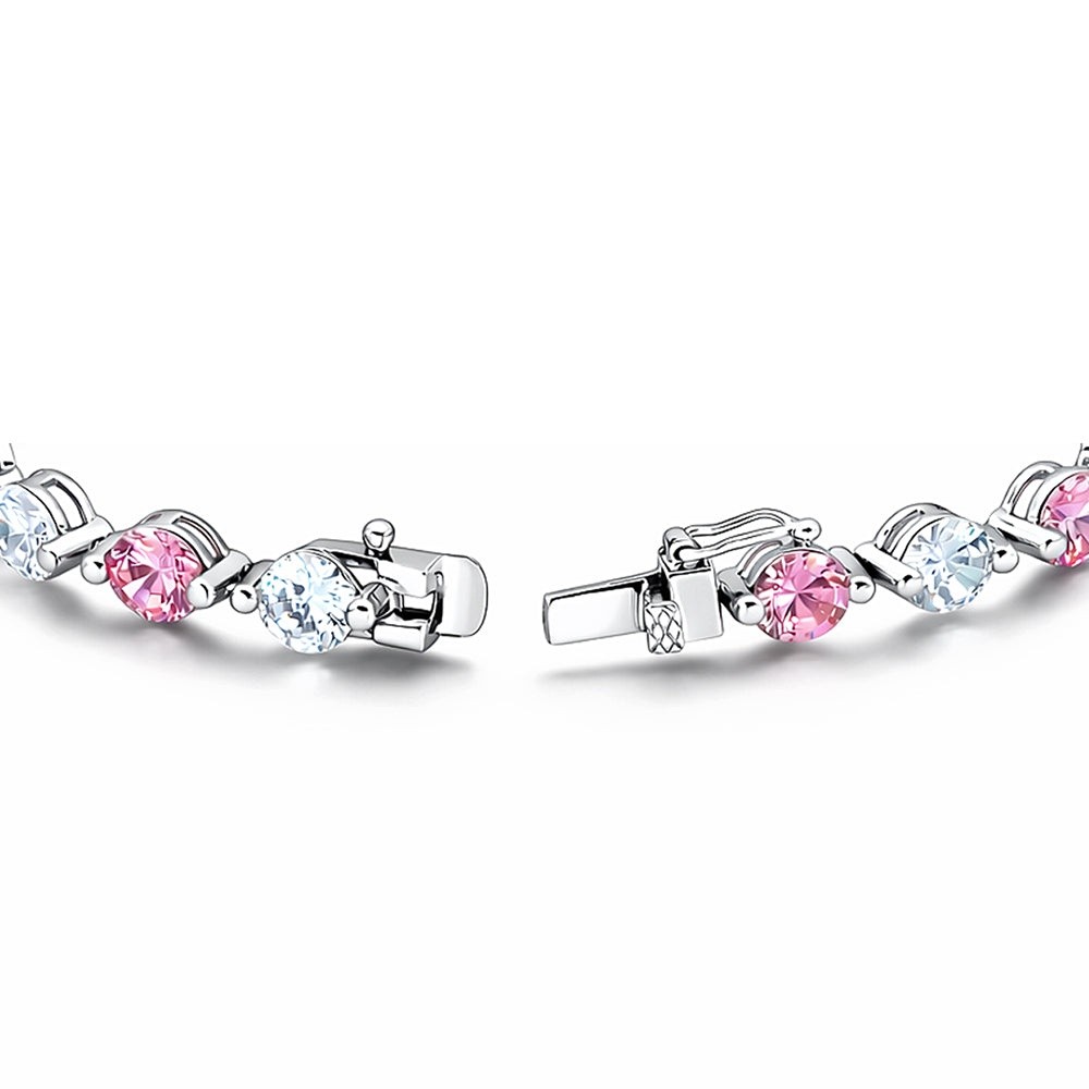 925 Sterling Silver Pink & White CZ Bubble Bracelet For Women