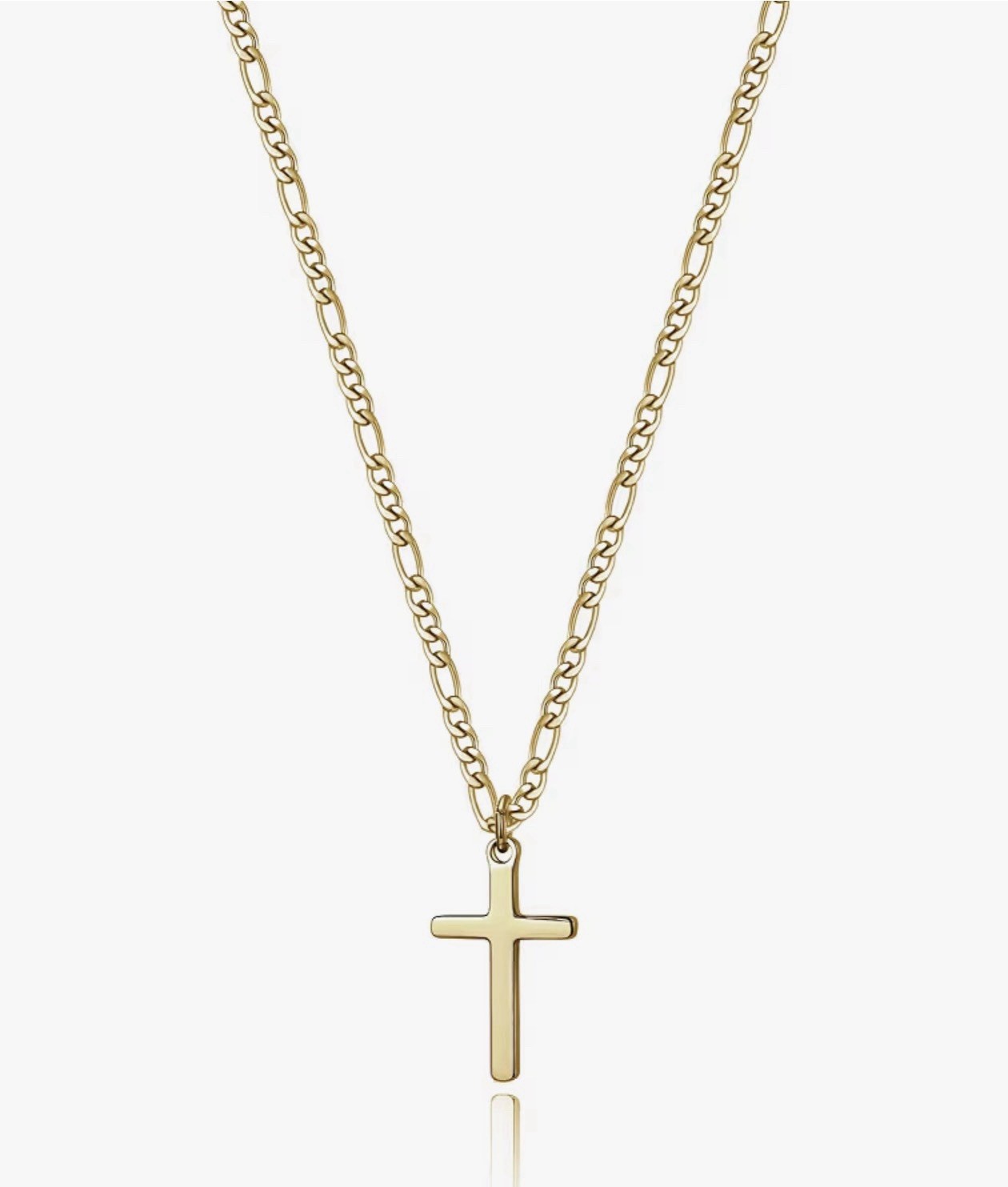 Gold Cross Pendant Necklace 3mm Figaro Chain Stainless Steel 20in Lobster