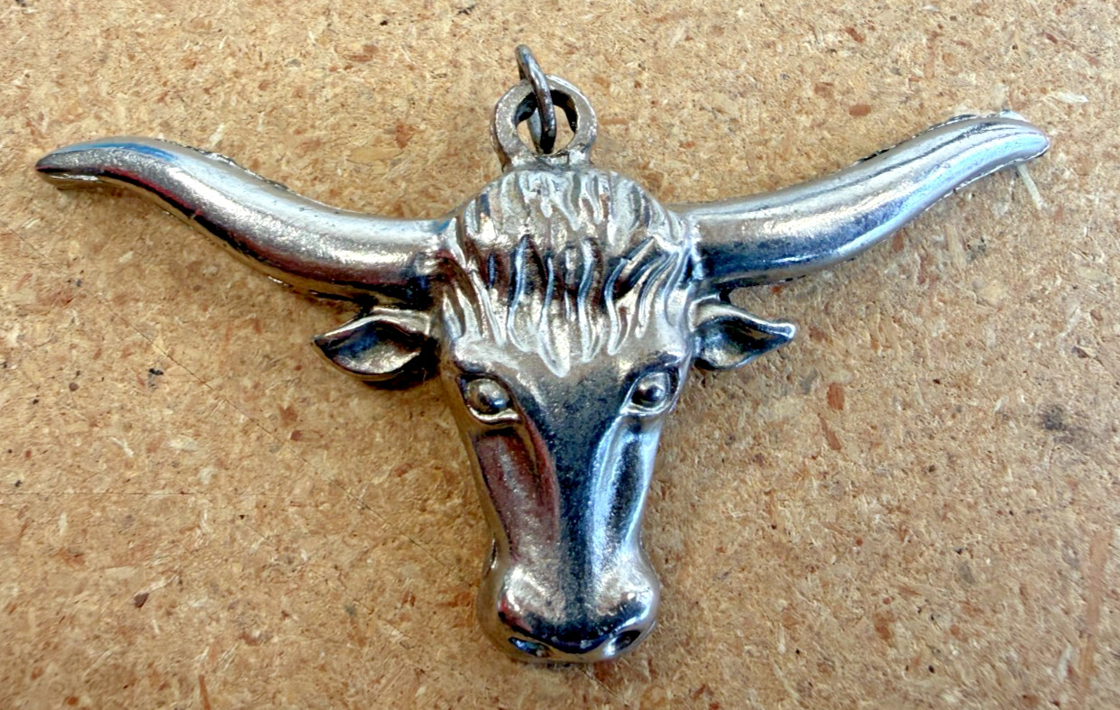 Texas Longhorn Steer Head Pendant Silver tone Measures 3.5″ inches