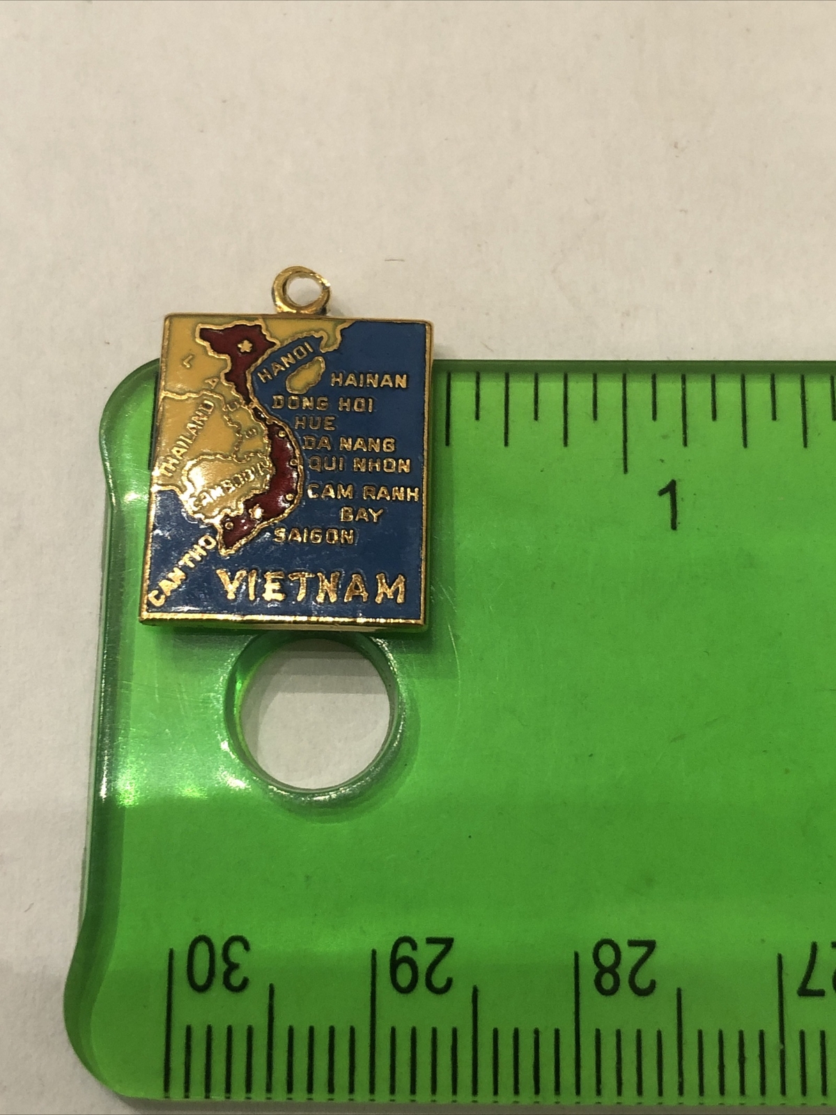 Authentic Vietnam War Era North and South Vietnam Map Gold Tone Metal Charm