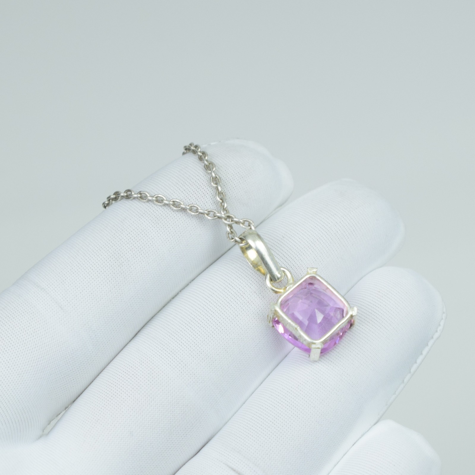 Cushion Shape 925 Sterling Silver Necklace, Pink Kunzite Beautiful Pendant,