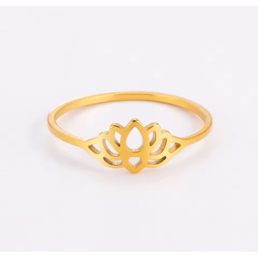 18k Over Silver Lotus Flower Ring Gold Minimalist Yoga Meditation Band. SZ 6