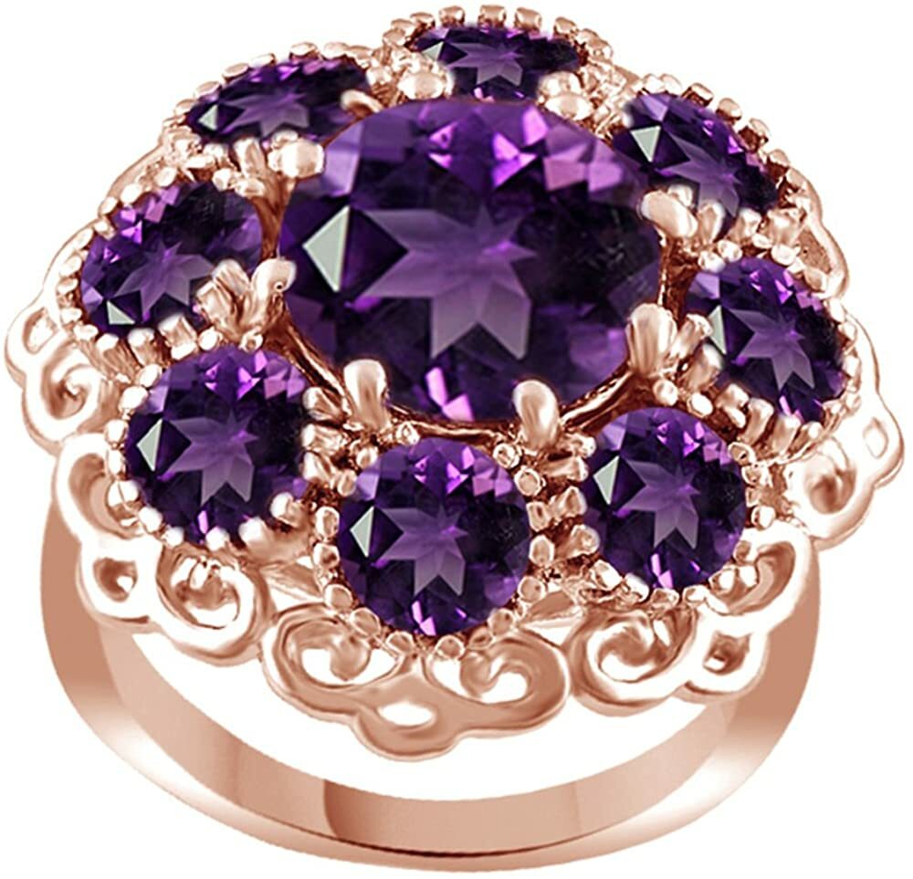 3.75 Ct Round Simulated Amethyst Cluster Engagement Ring Sterling Silver 925