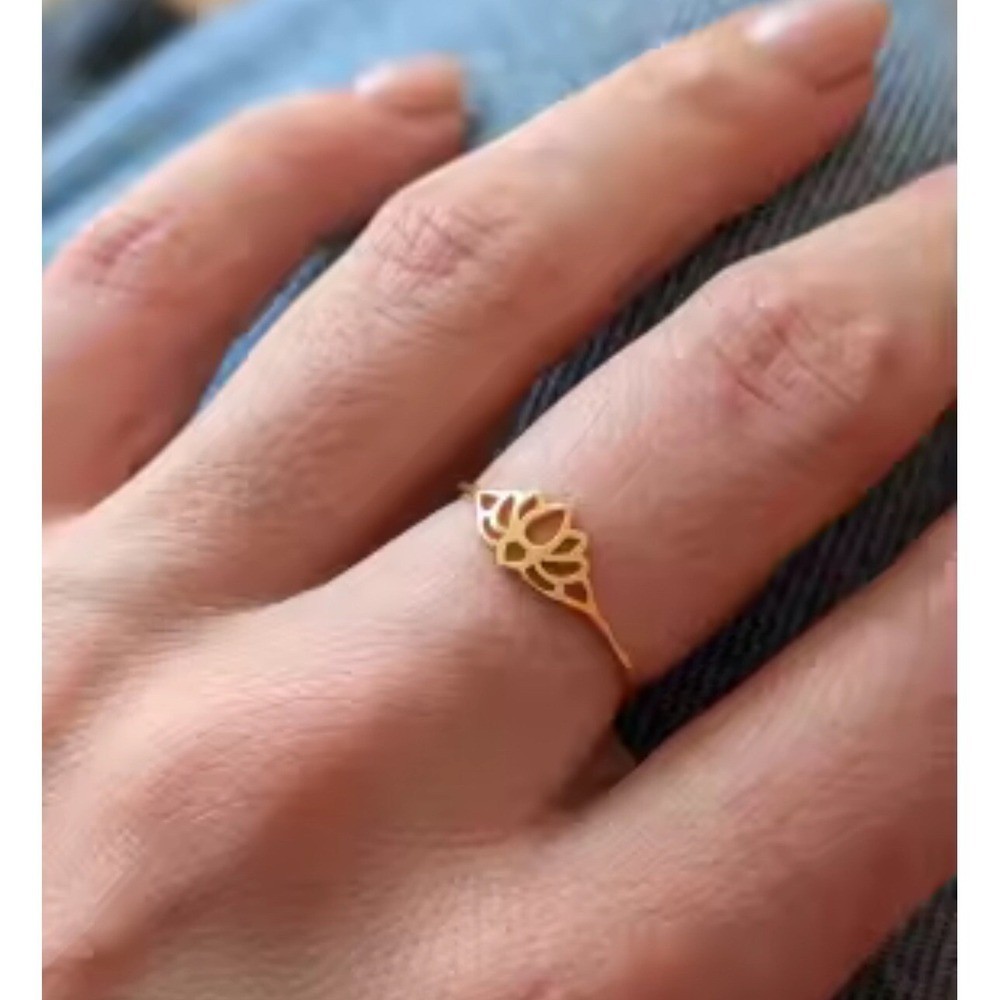 18k Over Silver Lotus Flower Ring Gold Minimalist Yoga Meditation Band. SZ 6