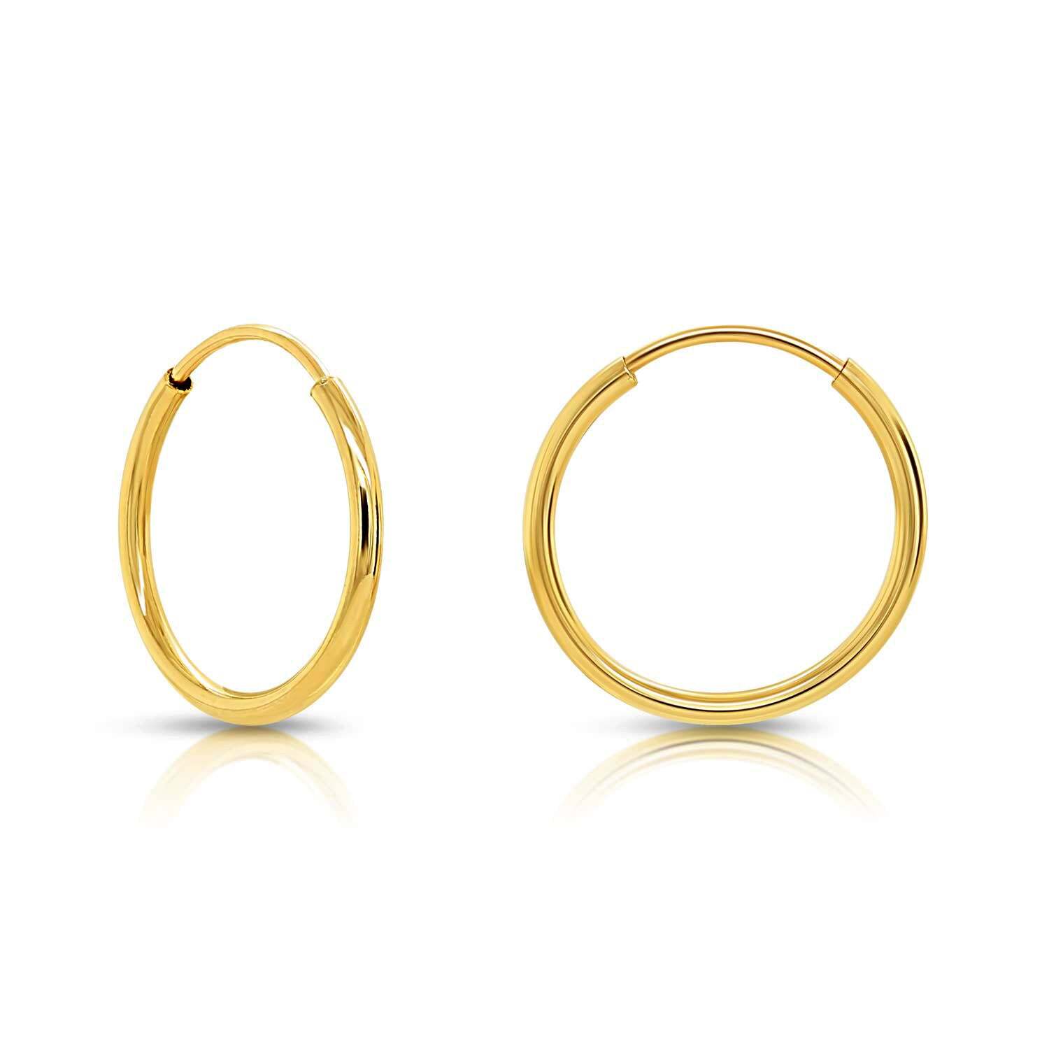 10k Yellow Gold Shiny Endless Round Hoop Earrings, Diameter 10mm