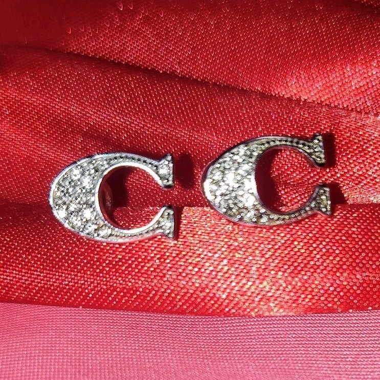 Coach Brand Signature Silver Tone Letter C, Stud Earrings, Butterfly Back