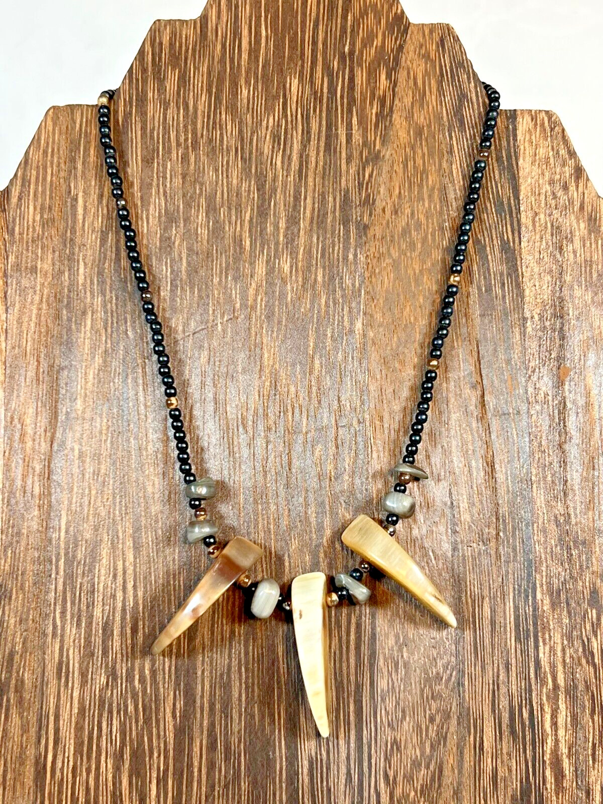 Carved Shell Beaded 15″ Necklace with Barrel Clasp