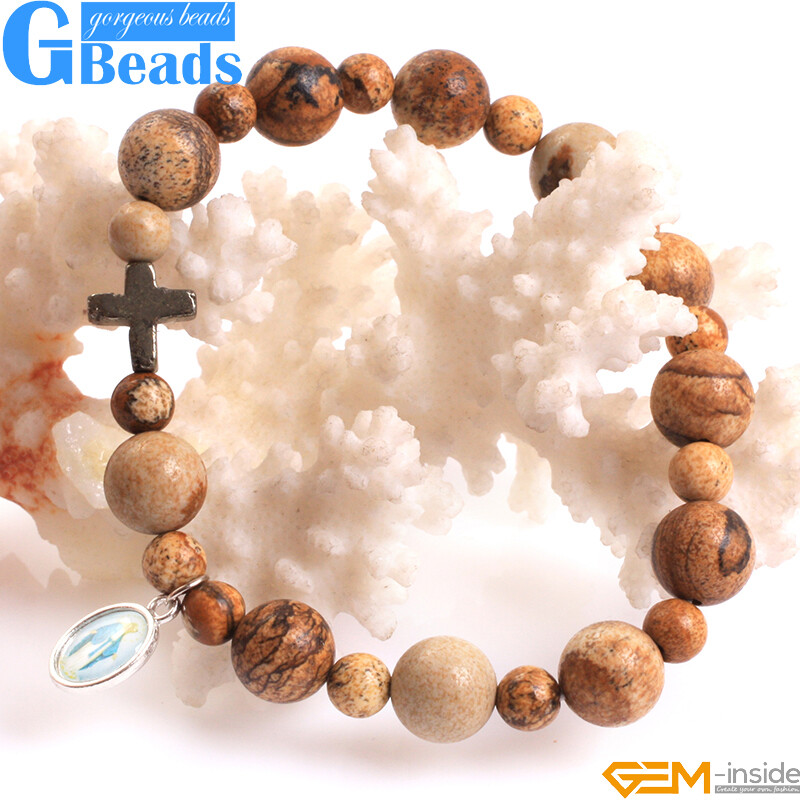 Handmade Assorted Stones Prayer Rosary Bracelet With Pyrite Corss Free Shipping