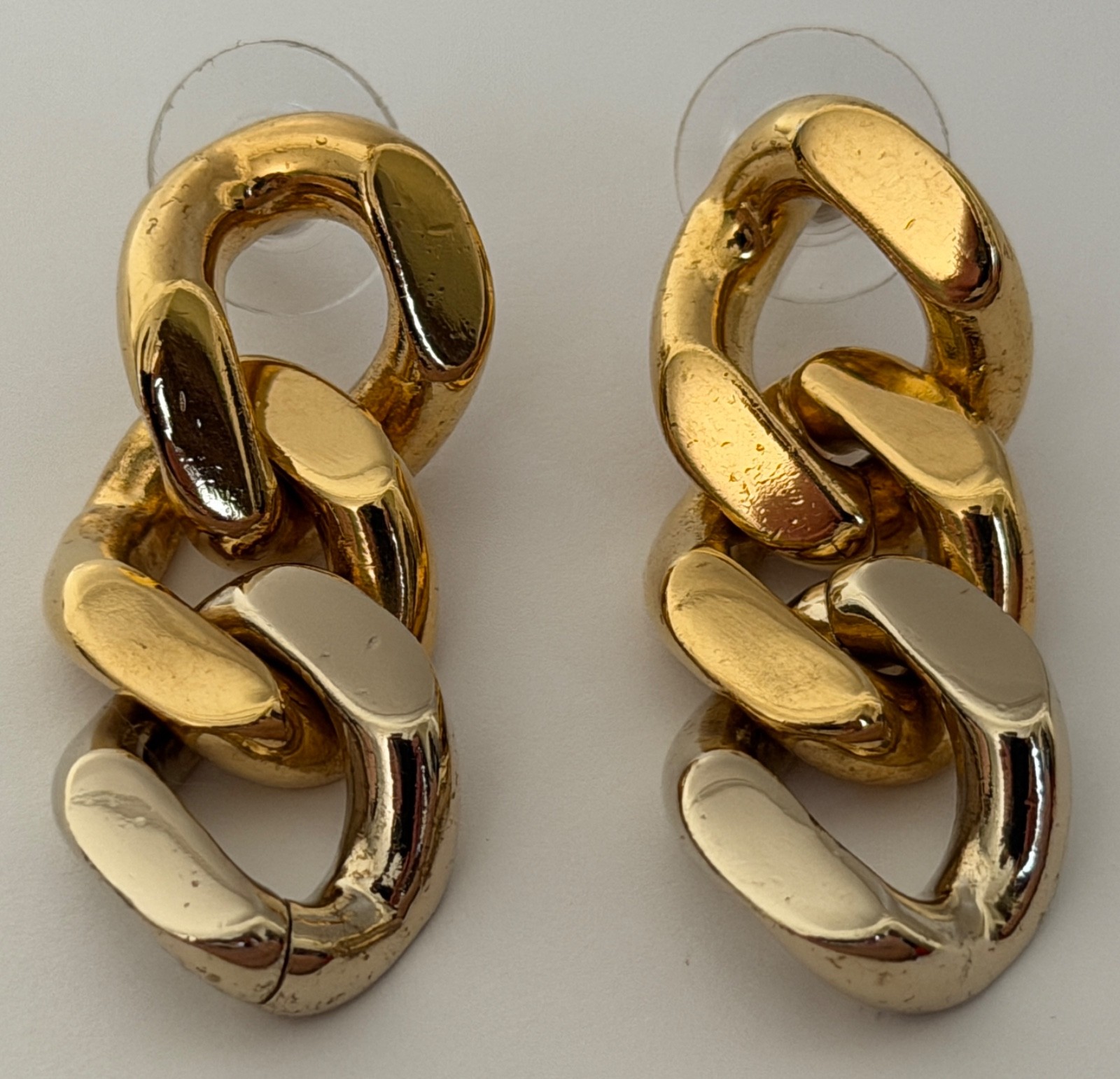 NIB Saint Laurent YSL Triple Curb Chain Link Antique Gold Drop Earrings $795