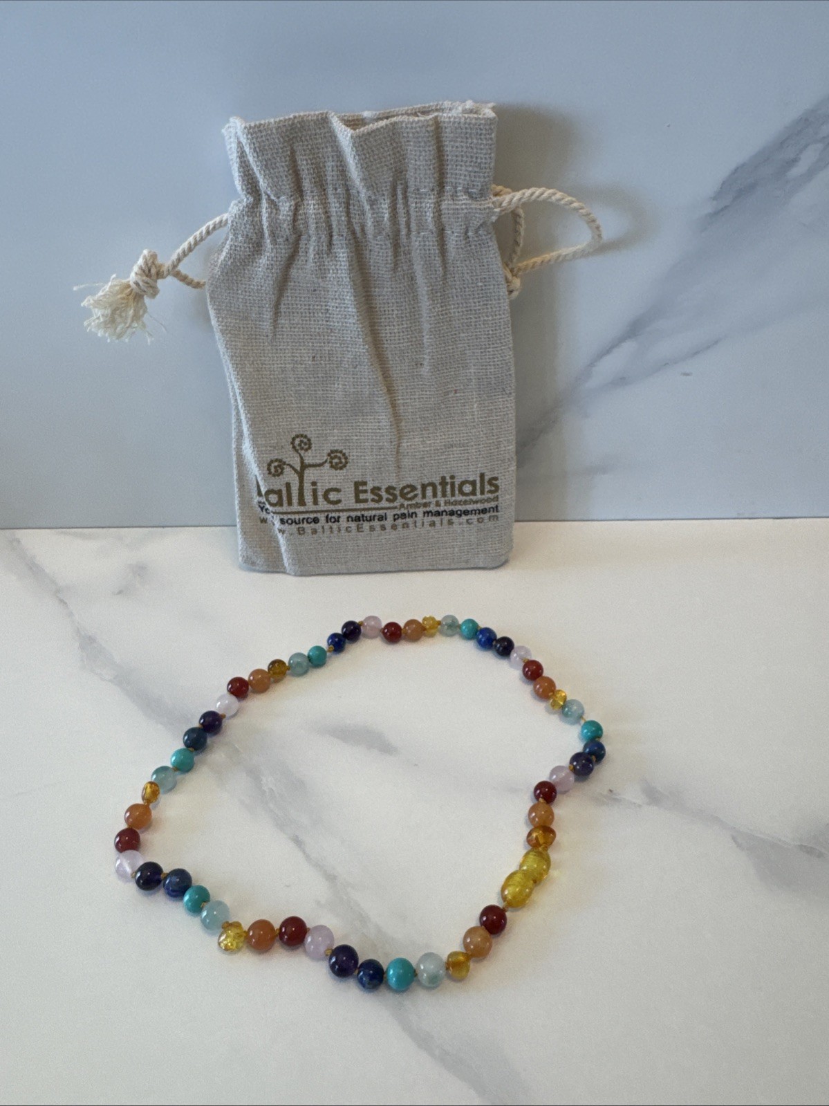 Baltic Amber Necklace Rainbow Mixed Pink Rose Quartz Baby, Infant 14” Inch New