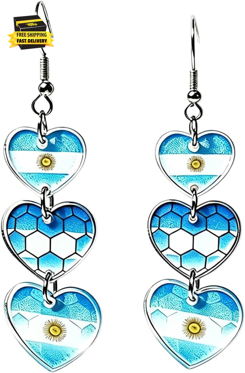 Soccer National Flag Dangle Earrings for Women, Soccer Bowknot Heart Drop Earrin