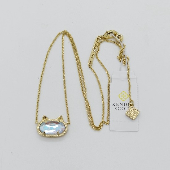 New Kendra Scott Elisa Cat Gold Pendant Necklace In Dichroic Glass
