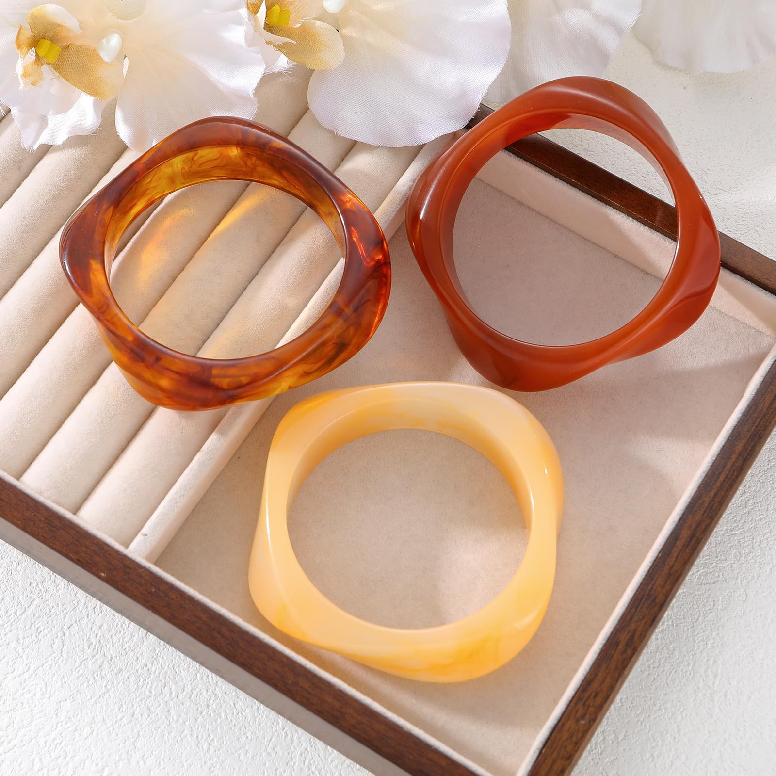 Chunky Resin Acrylic Bangle Bracelets for Women, Colorful Wide Geometric Bang