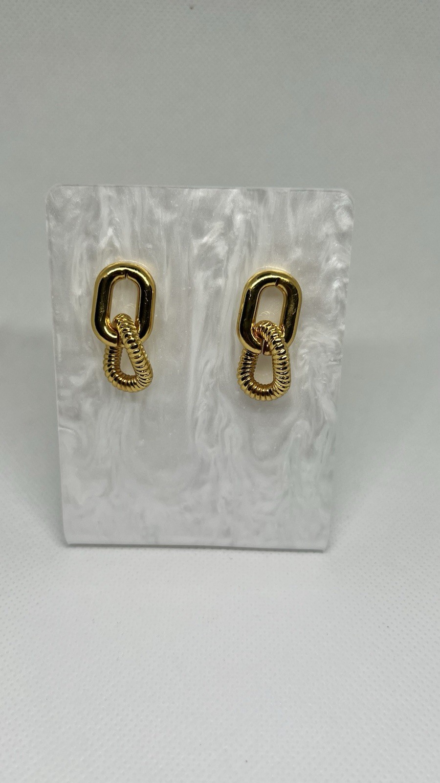 Vintage 1990’s Fashion 18K Yellow Gold Double Link Statement Earrings