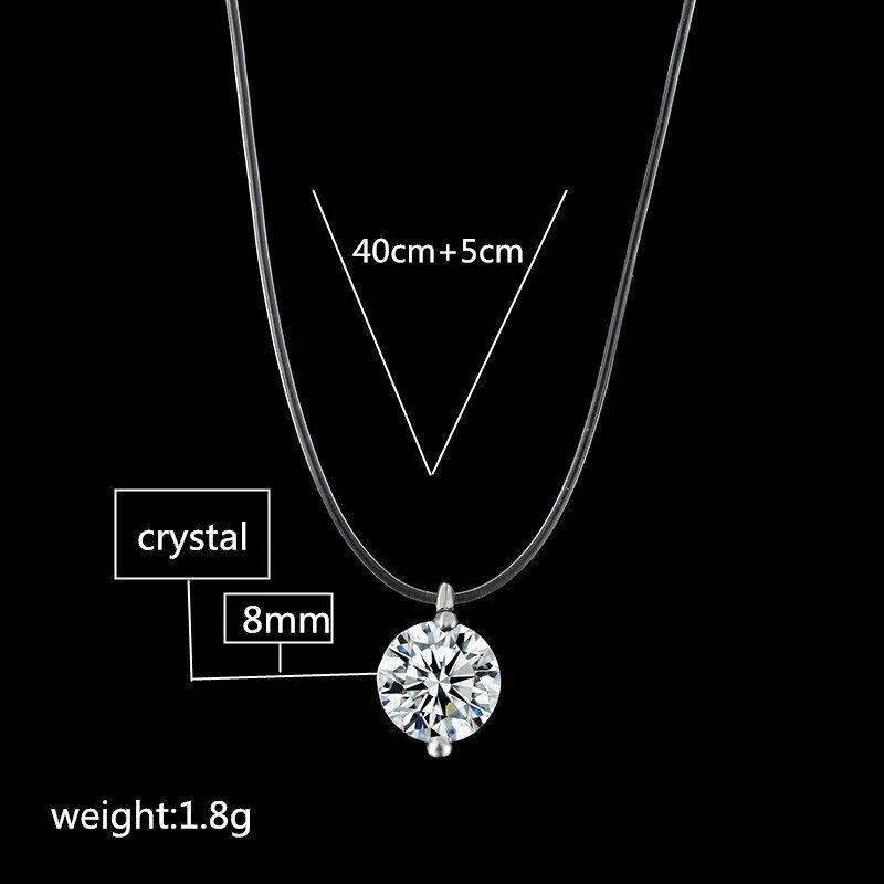 Solitaire Cubic Zirconia Pendant Shiny Silver Transparent Necklace *USA*