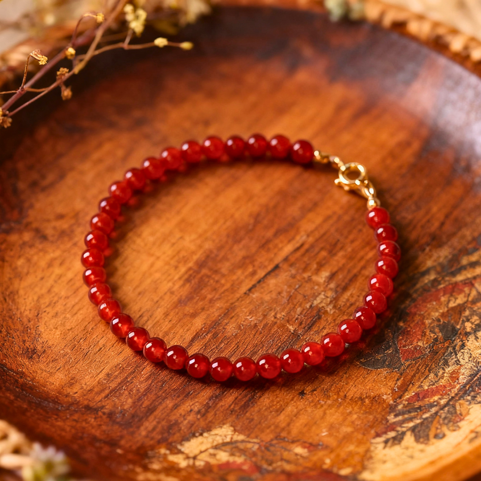 Natural Carnelian 3mm Beaded Crystal Healing Reiki Calming Women Bracelet Gift