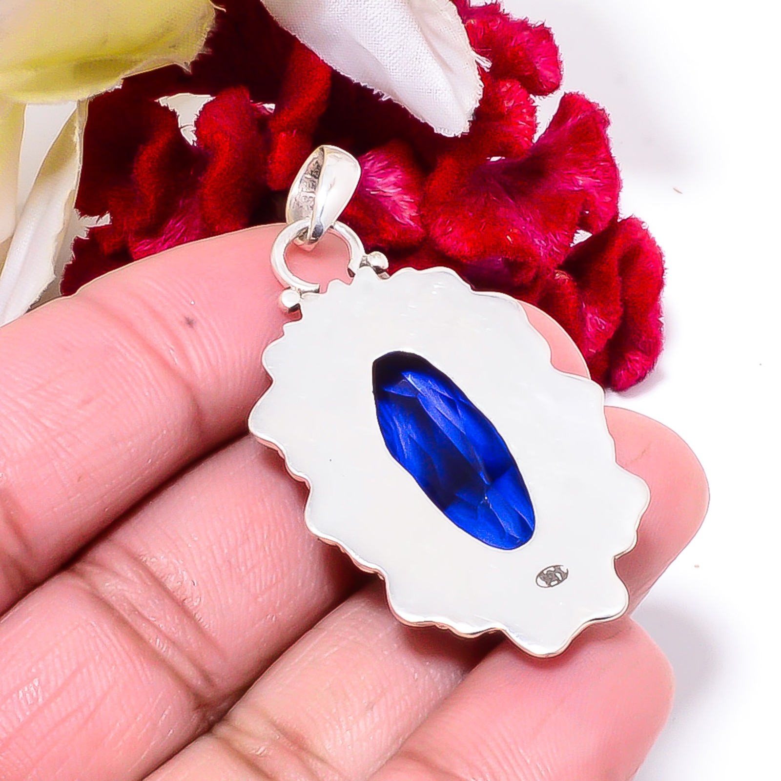 Red & Blue Bi-Colour Tourmaline 925 Sterling Silver Bali Pendant 2.03 Sku55