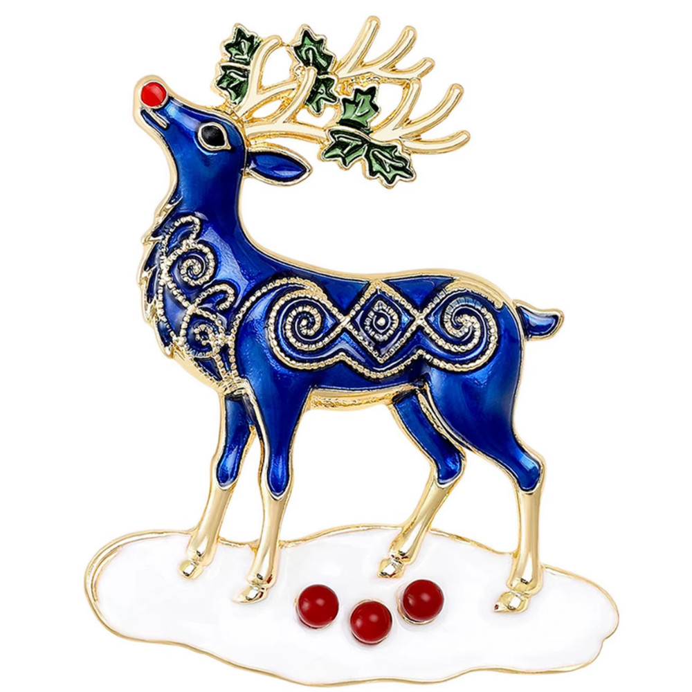 Luxury Christmas Deer Brooch Gold Enamel Animal Pin, Holiday Winter Jewelry Gift