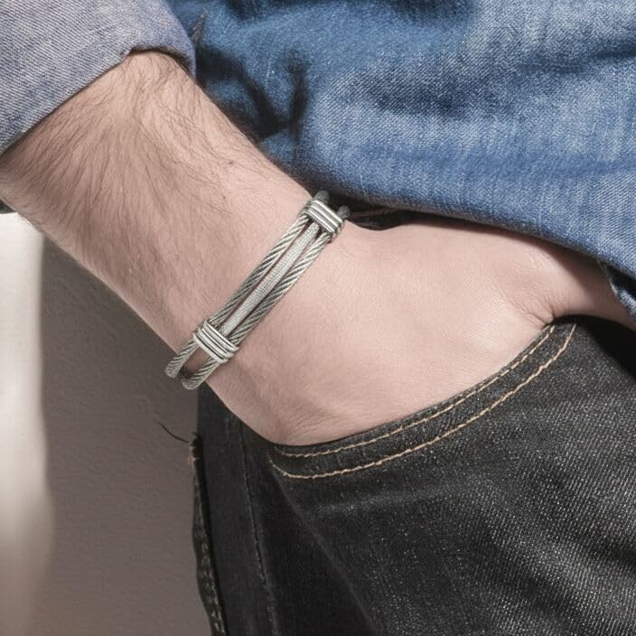 Sophisticated Twisted Cable Cuff Bracelet in Stainless Steel, Fits 19-22cm