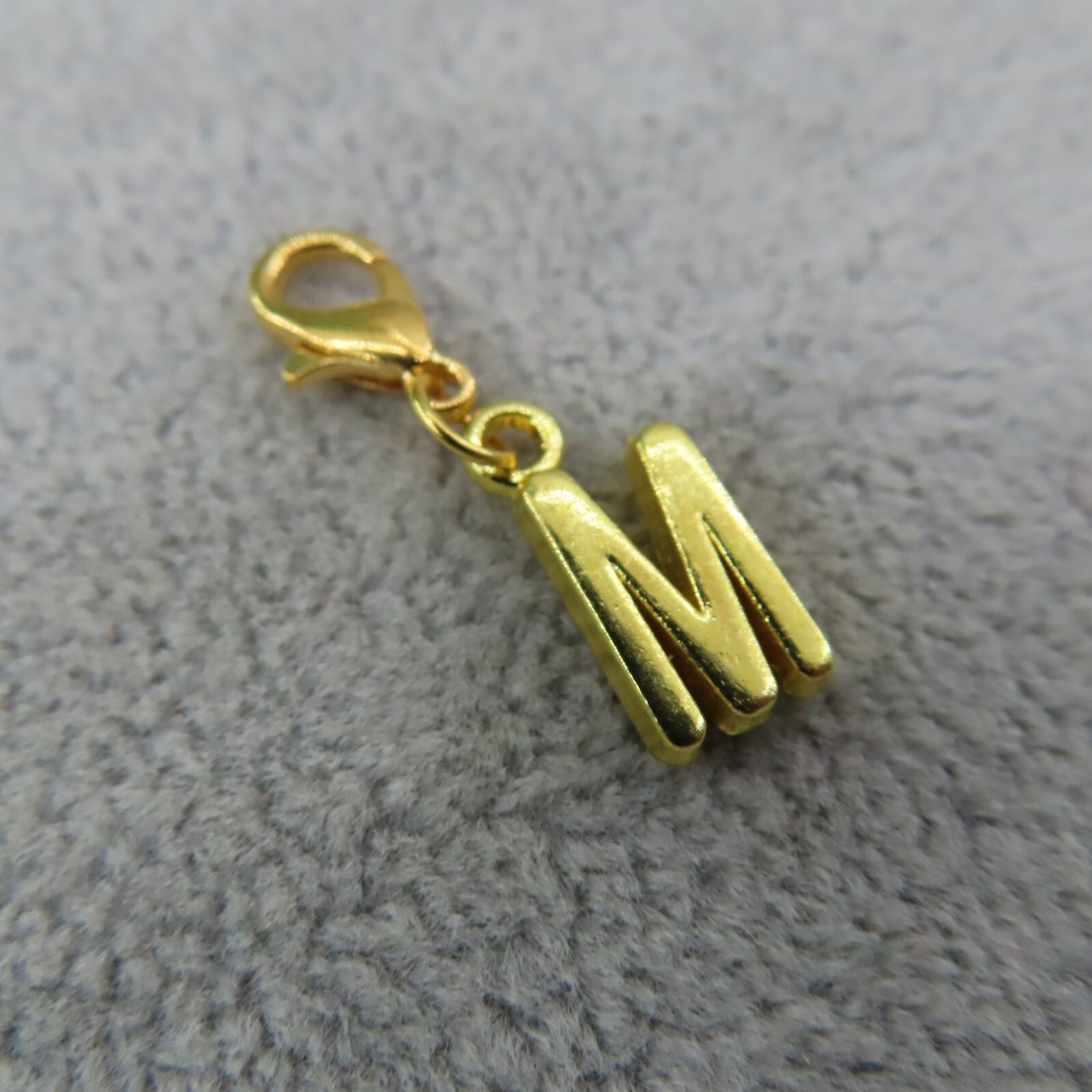 Initial LETTER M Charm Zipper Pull Keychain Add On Clip Gold Tone Alphabet