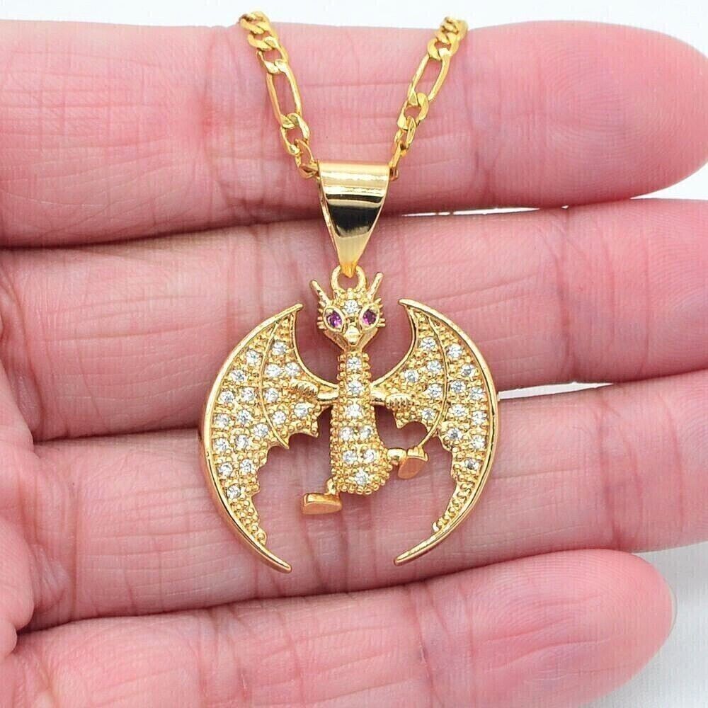 Round Cut Simulated Diamond Stunning Bat Charm Pendant In 14K Yellow Gold Plated
