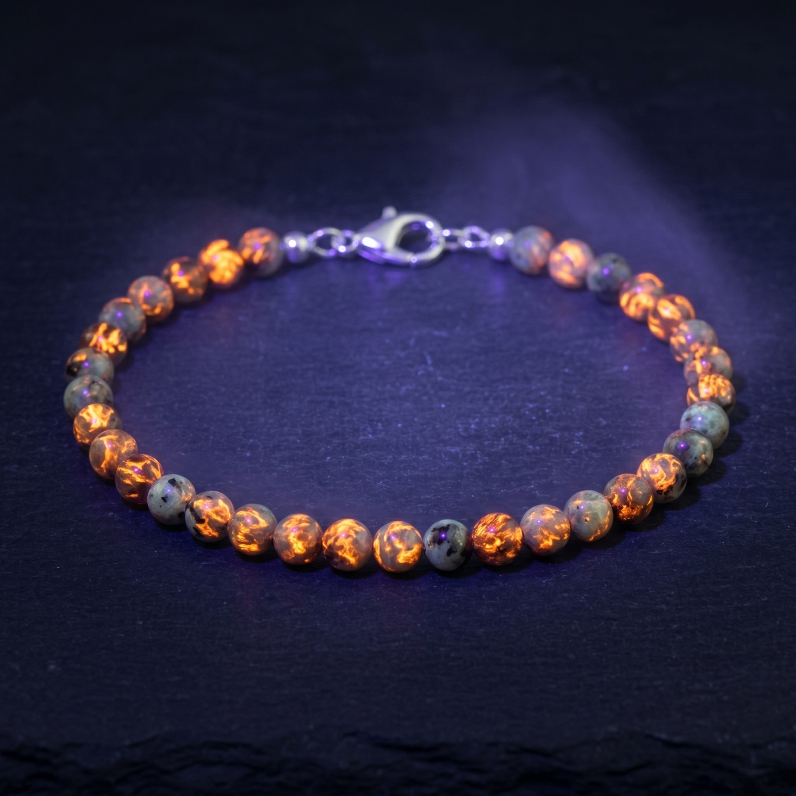 Natural Yooperlite UV Reactive Bracelet Dainty Silver Healing Crystal Jewelry