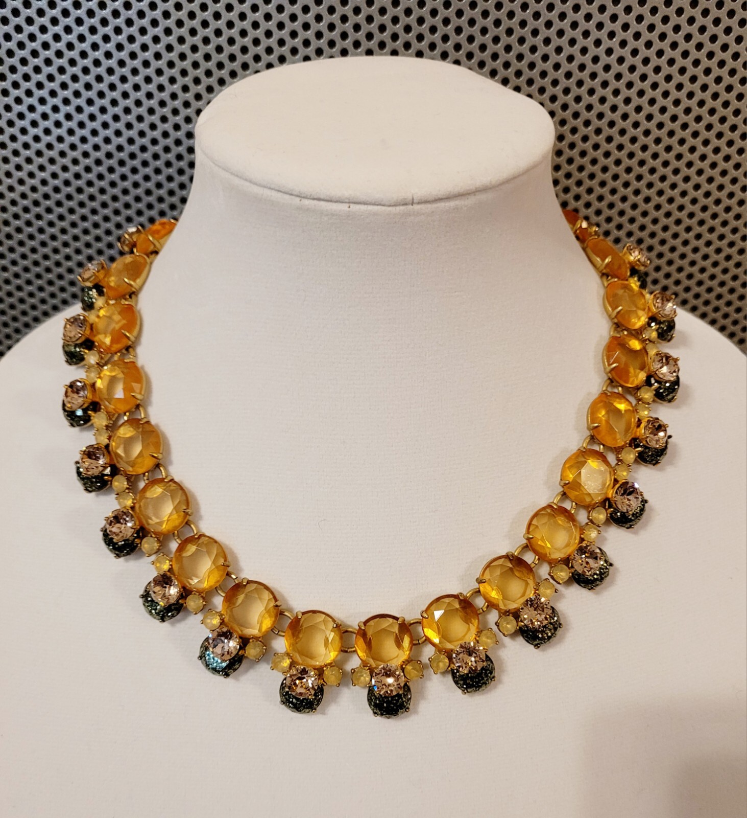 J Crew Faceted Rhinetone Yellow Gold Pinkish Blue Green Confetti Style Necklace