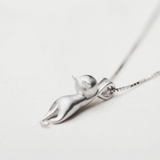 Sterling Silver Love Cute Cat Kitty Pendant Necklace 18″ Chain Women Gift USA