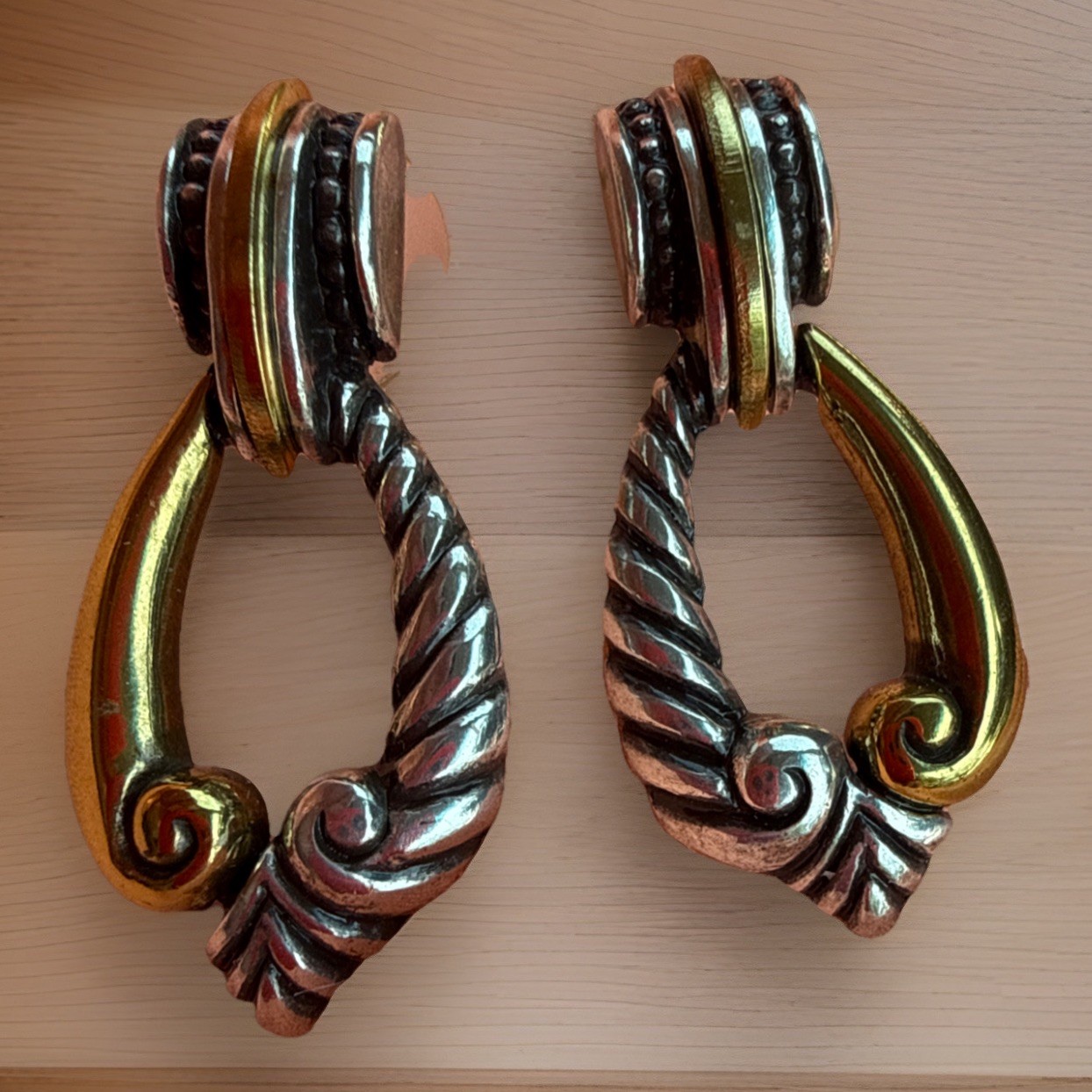 BRIGHTON Silver And Gold Toned Teardrop Shaped Signed Post Earrings