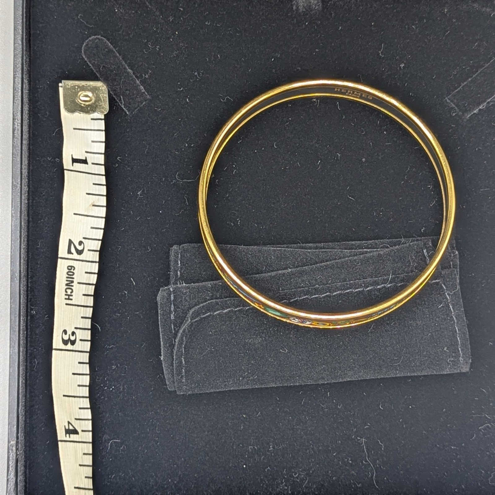 Authentic Hermès Narrow Printed Enamel Bangle Bracelet Gold Plated