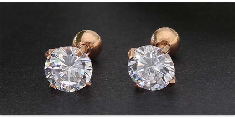 Genuine 18K Rose Gold Filled 4 mm x 4 mm Four-Claws Round Zircon Stud Earrings