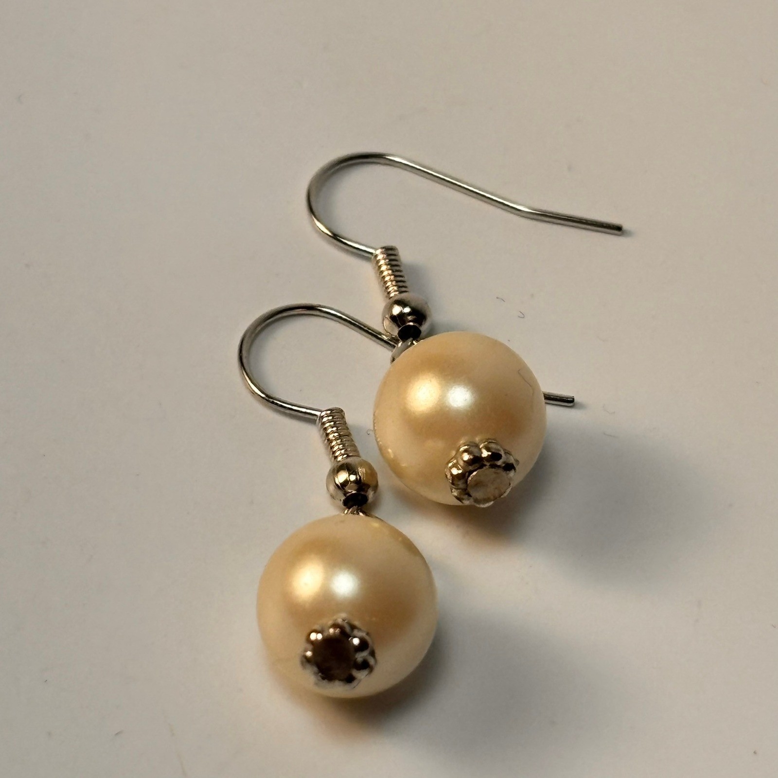 Faux Pearl Drop Earrings Cream Silver Tone Fishhook Dangle Classic Jewelry