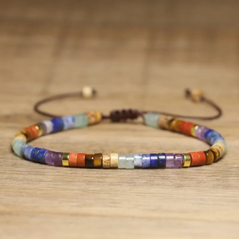 Natural Stone Chakra Bracelet Handmade Braided Boho Meditation Jewelry Women