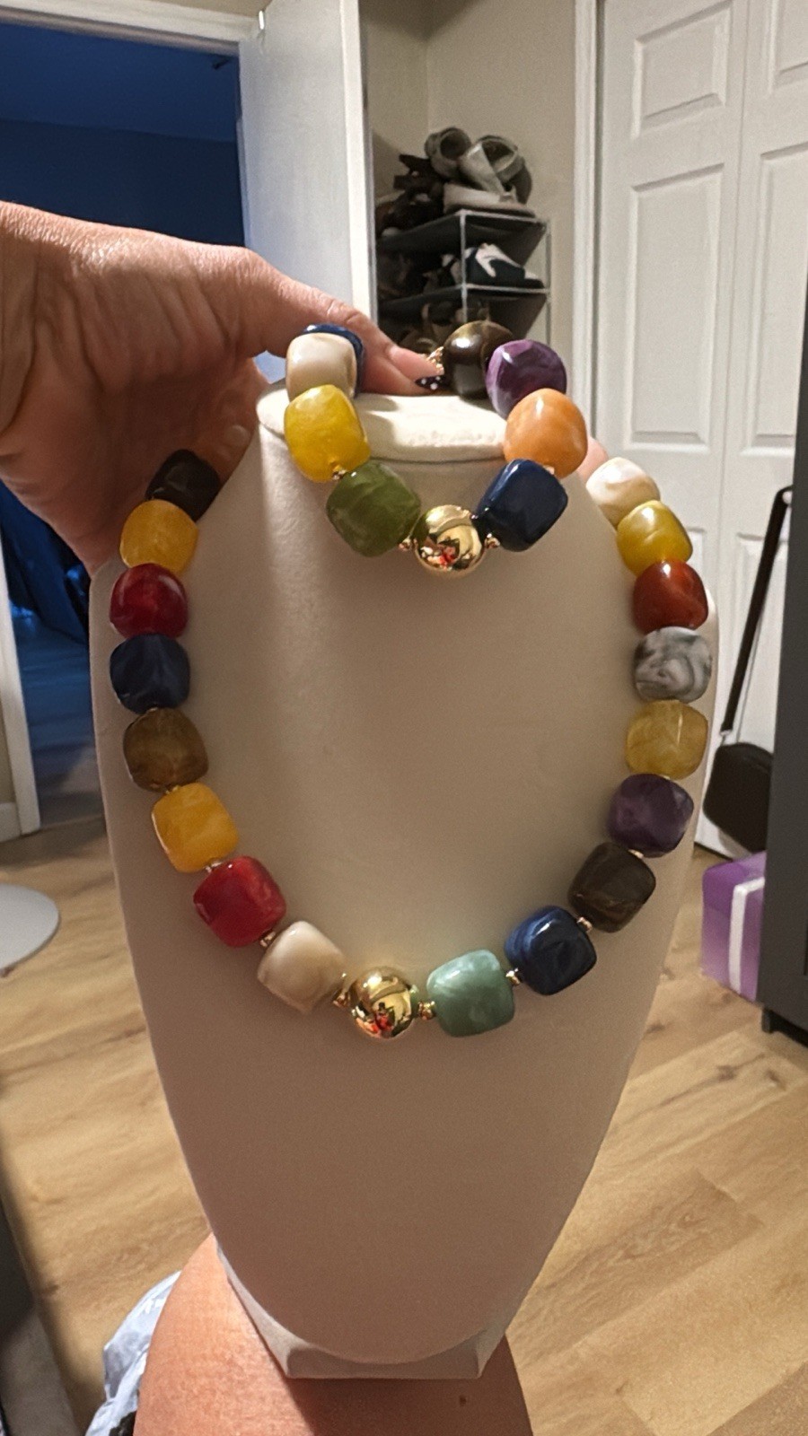 Multicolor Assorted Gemstone Beaded Statement Necklace and bracelet.